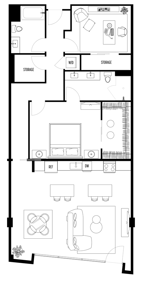 Floor plan for 2 beds, 2 baths, 1446 sqft
